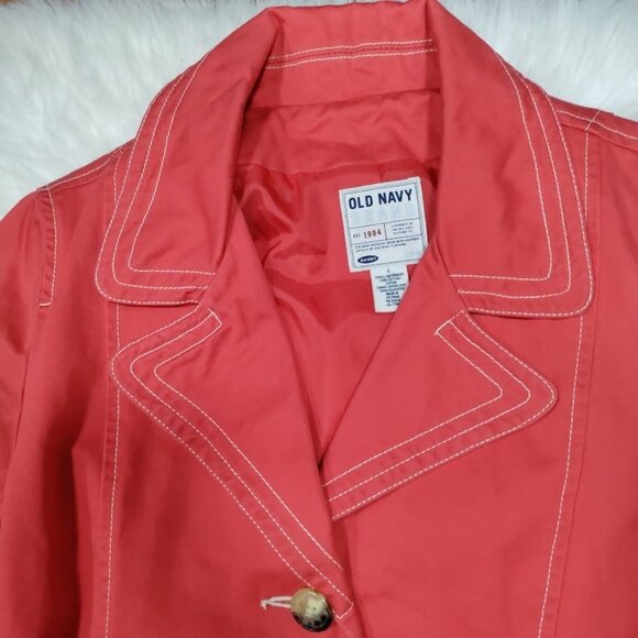 Old Navy Red Lined Button Front Belted Trench Coat Women's Size Large - Picture 9 of 10